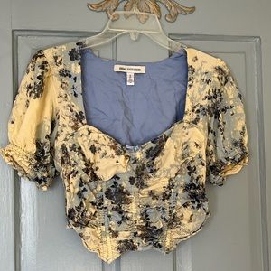 Urban Outfitters Pale yellow floral puff sleeve crop top
